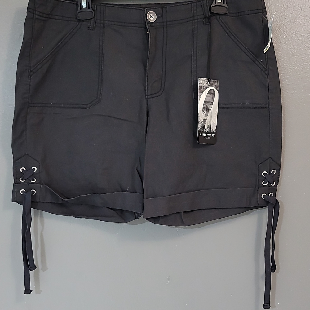 Nine West 2011 Women's Black Cargo Shorts with Lace-Up Accents
